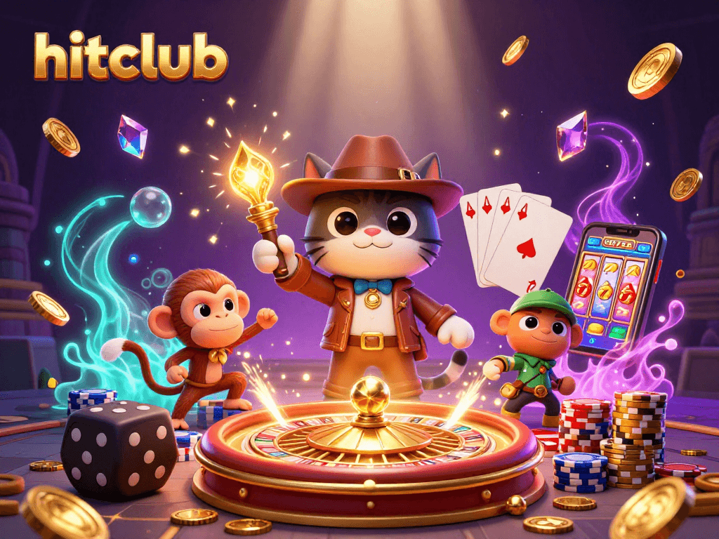 Join the adventure with hitclub as our fearless archaeologist cat discovers casino treasures in a thrilling 3D scene.
