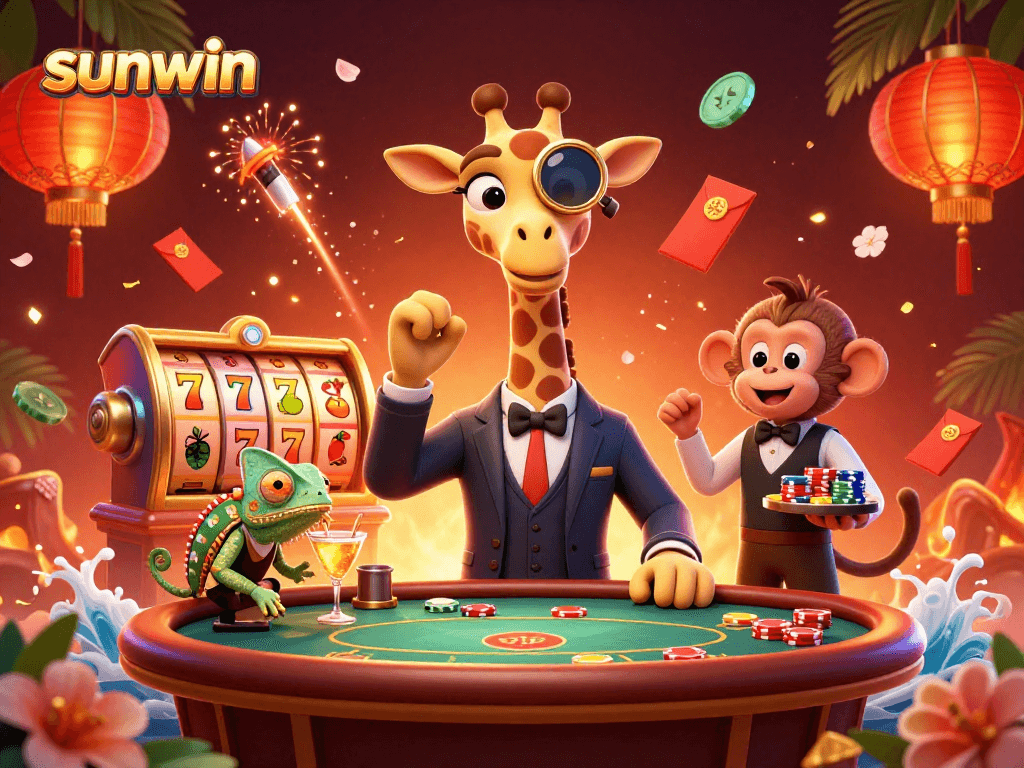 Engage in thrilling gameplay at sunwin with vibrant casino elements and colorful characters.