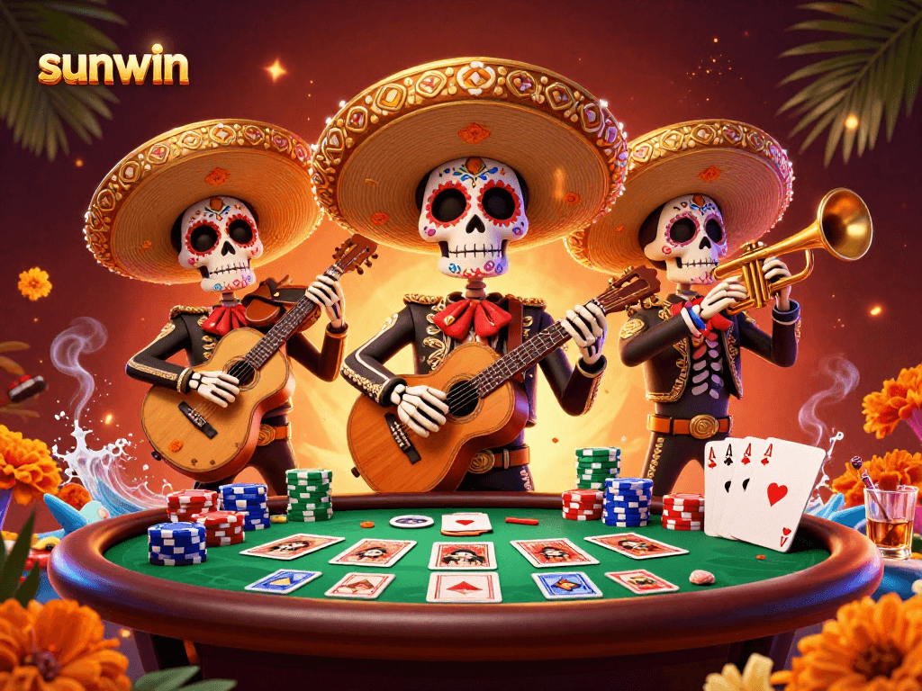 Enjoy the vibrant sunwin casino experience with mariachi musicians and poker action.