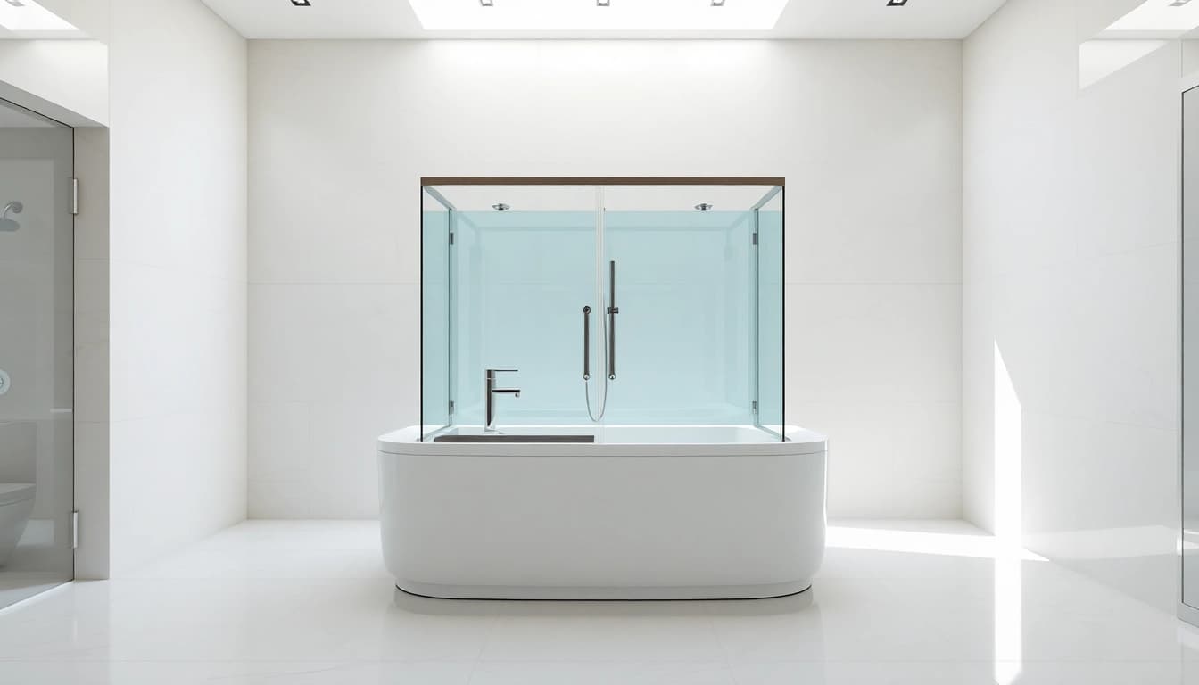Duschkabine 80x80 in modernem Badezimmer mit sanften Farben und stilvollem Design.