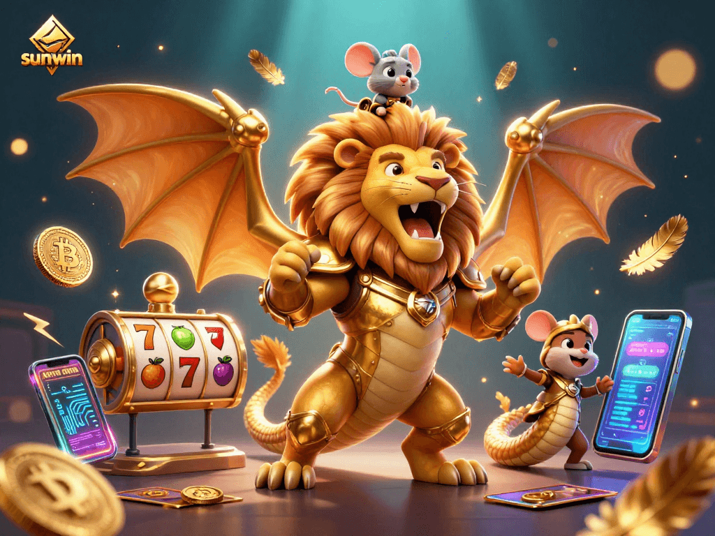 Experience the thrilling adventure at sunwin with a vibrant 3D chimera and slot reels in an underwater scene.