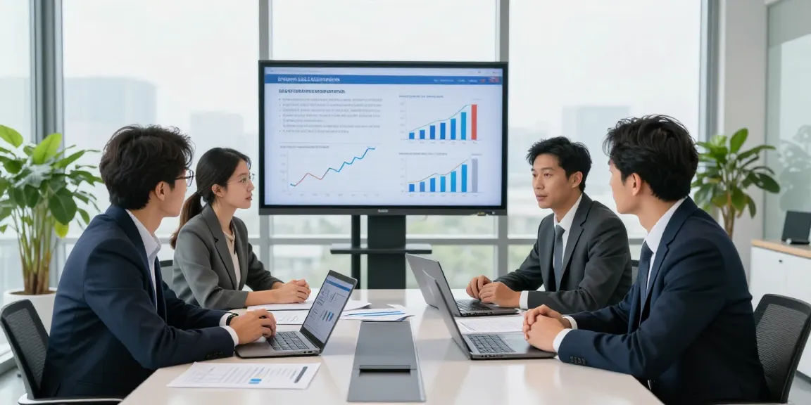 Business professionals collaborating on a venture capital project finance program in a modern conference room.