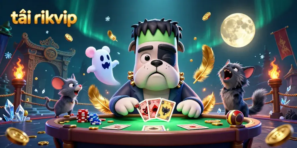 Join the gaming action with tải rikvip at a mystical casino table featuring vibrant characters amidst enchanting visuals.