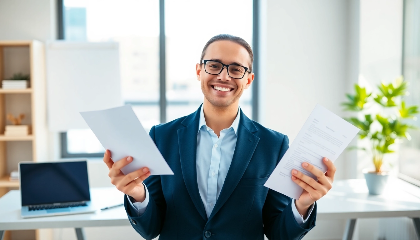 Enduring Guardian holding legal documents in a contemporary office, showcasing professionalism and trust.