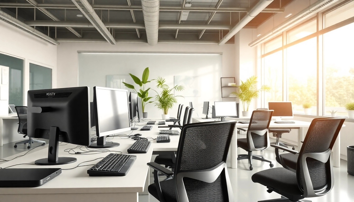 Typing Center with modern workspace and ergonomic furniture enhancing productivity.