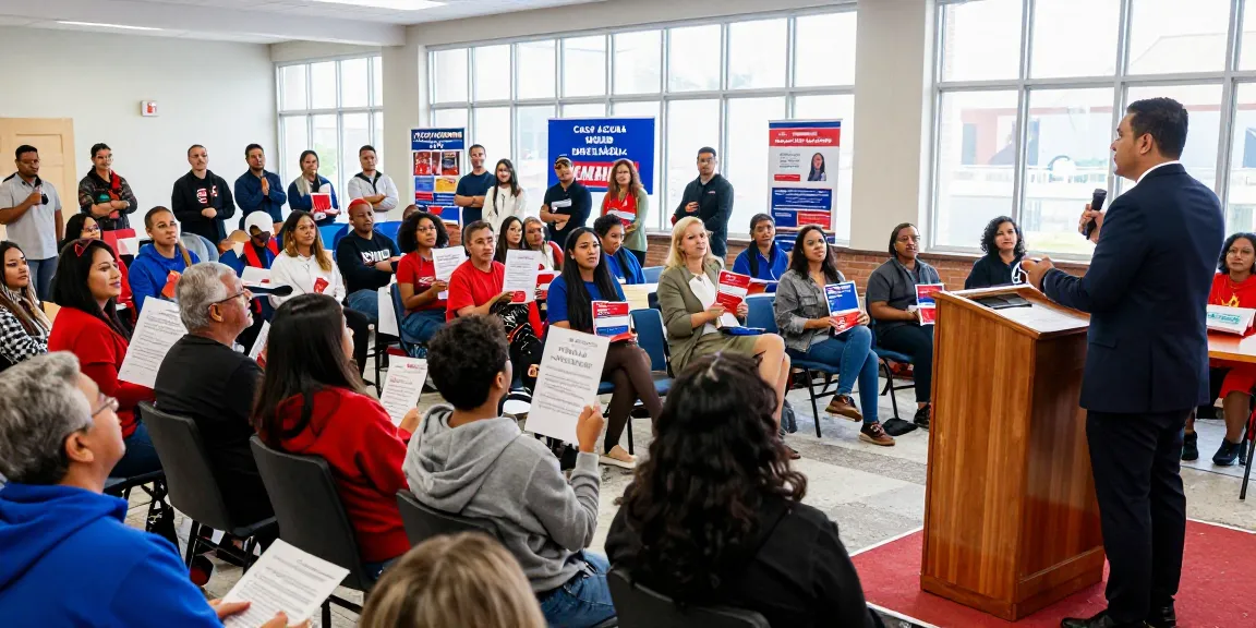 Casey Askar addressing community at a town hall meeting, highlighting public engagement and political discourse.