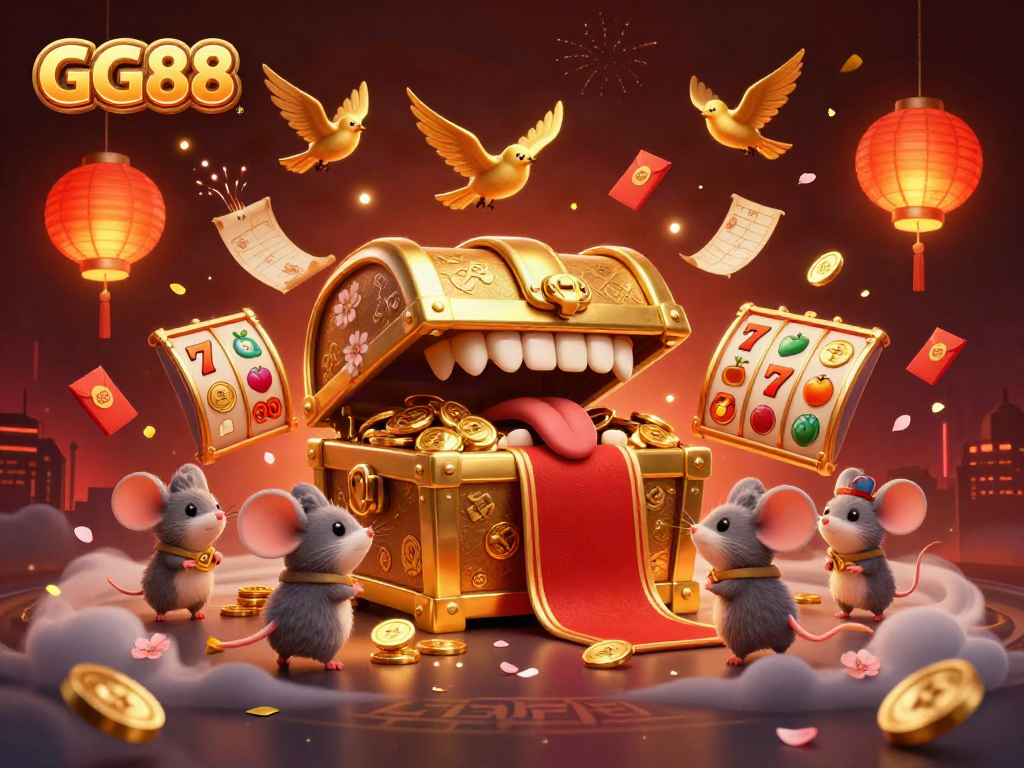 Experience the thrilling games at GG88, where cartoon treasure chests and vibrant casino elements define the adventure.