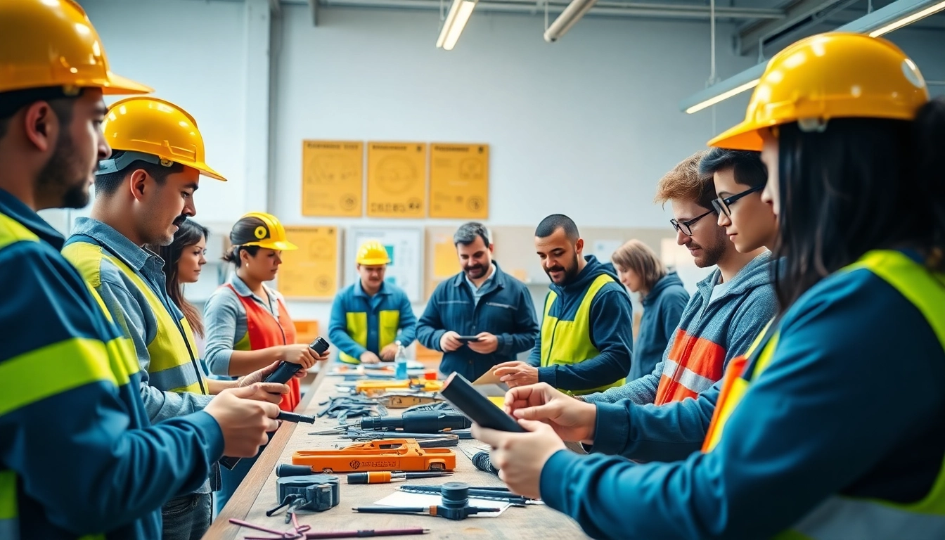 Participants engaging in construction training showcasing teamwork and practical skills in a workshop.