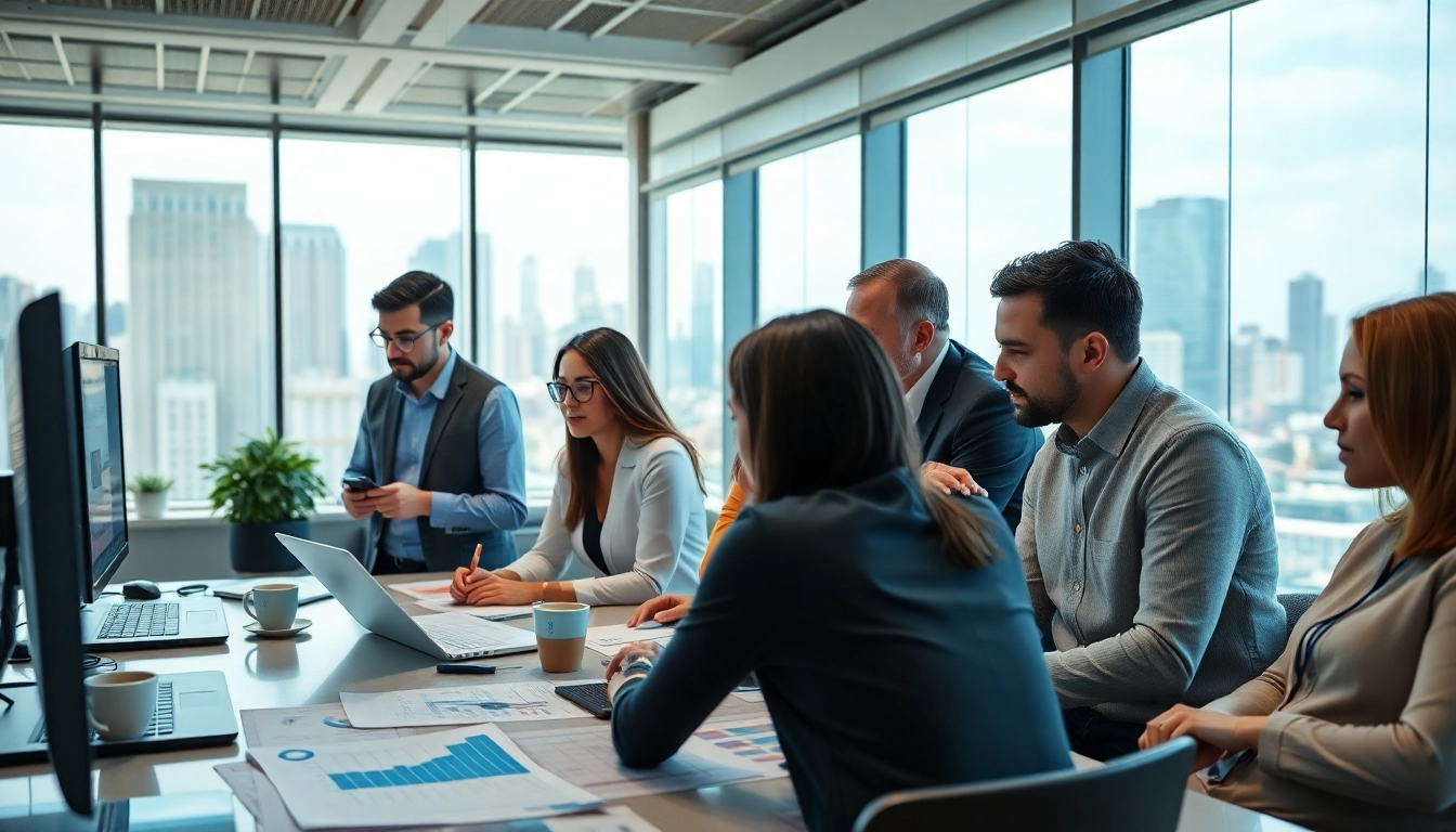 Team analyzing b2b competitive intelligence data in a modern office environment.