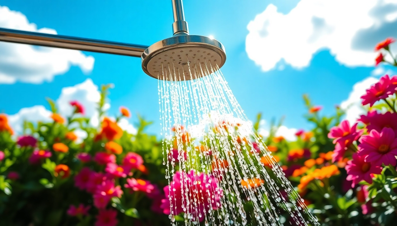 Experience sunny shower usa inc in a luxurious garden setting with vibrant plants.