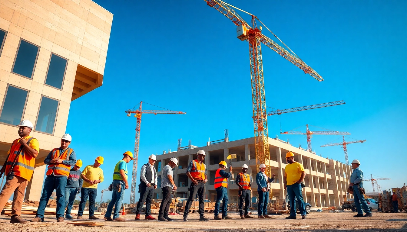 Workers engaged in Carolinas construction, collaborating on a commercial project.