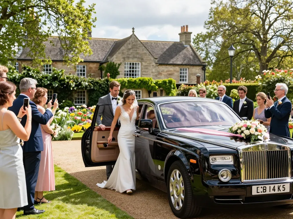 Nottingham Limo Hire service providing elegant Rolls-Royce Phantom for wedding celebrations.