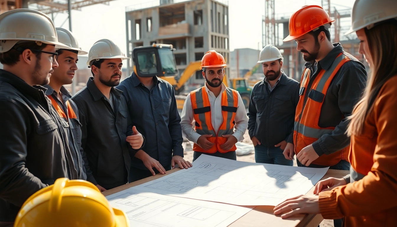 Understanding nccer certification through teamwork at a construction site with blueprints.