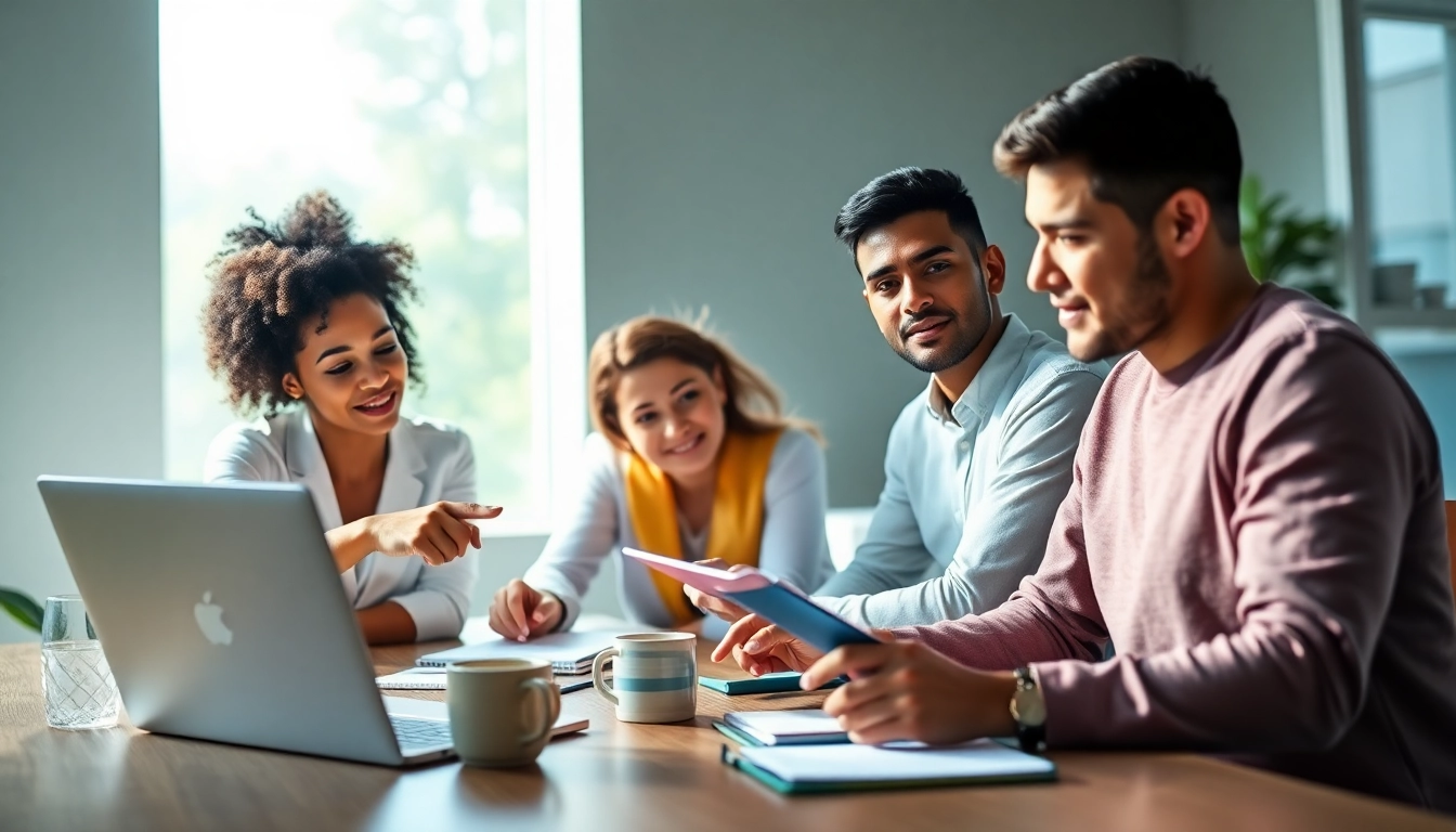 Team brainstorming their ideal career in a bright, professional setting.