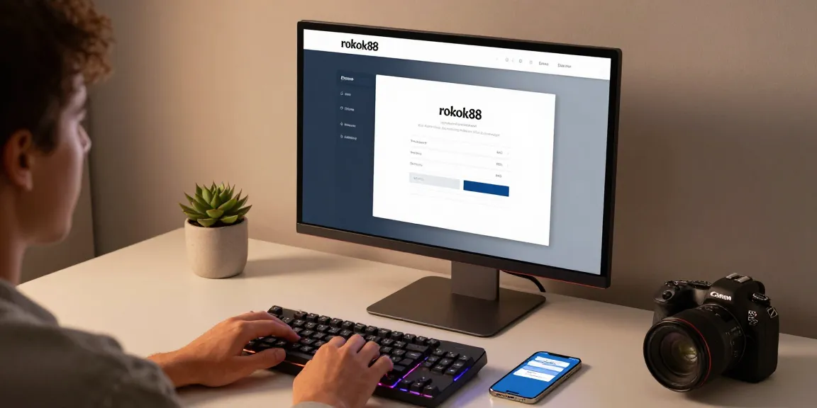 rokok88 login interface displayed on sleek monitor with user entering details.