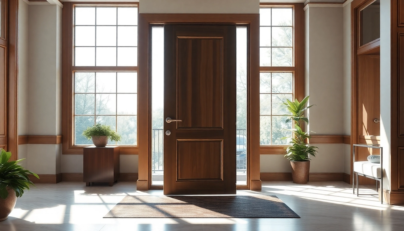 Showcasing a stunning single leaf swing door with elegant design at a stylish entrance.