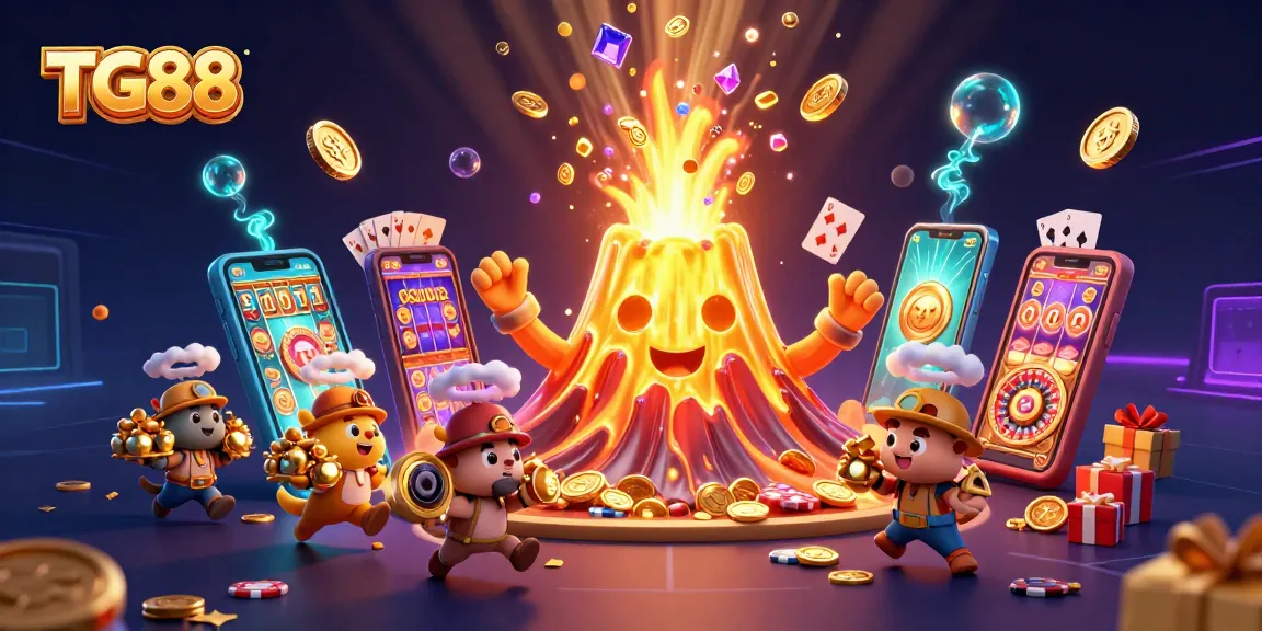 Spin the reels at TG88 with a thrilling casino eruption of fortune, featuring vibrant gaming elements.
