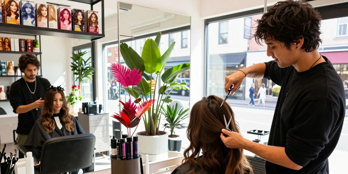 Hairstylist enhancing hair extensions in salon chair, showcasing the latest hair style trend for 2026.