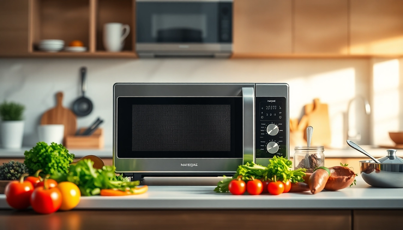 Microwave Oven Sales featuring a modern microwave oven in a vibrant kitchen environment.