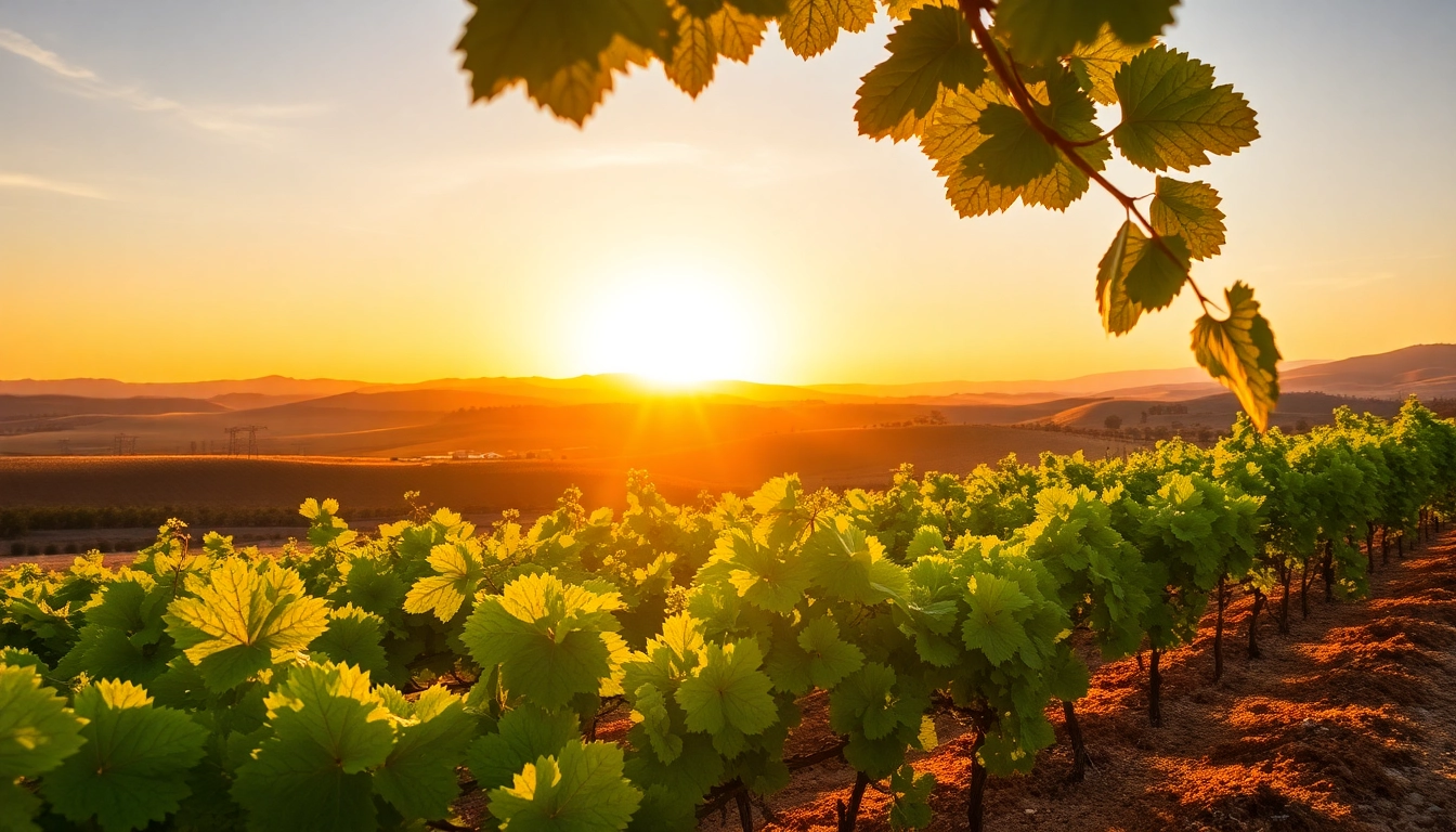 Colorful sunset illuminating vineyards in Clarksburg California, showcasing natural beauty.