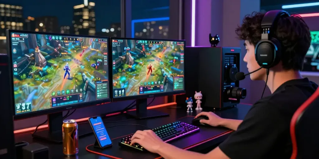 Engage in online betting with seamless login situs m88 at a vibrant gaming setup.