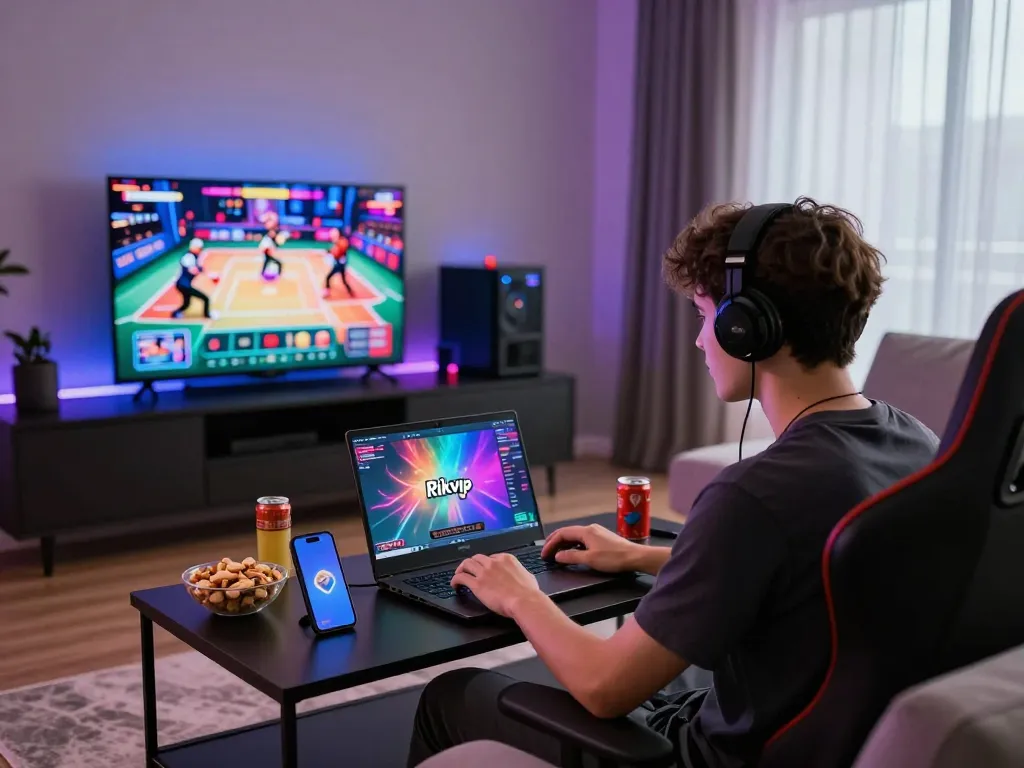 Engaged gamer enjoying Rikvip with immersive graphics and live casino action