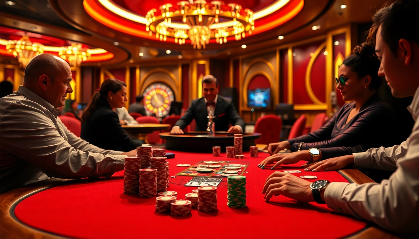 Players strategizing at a poker table with xx88 pro branding in a vibrant casino setting.
