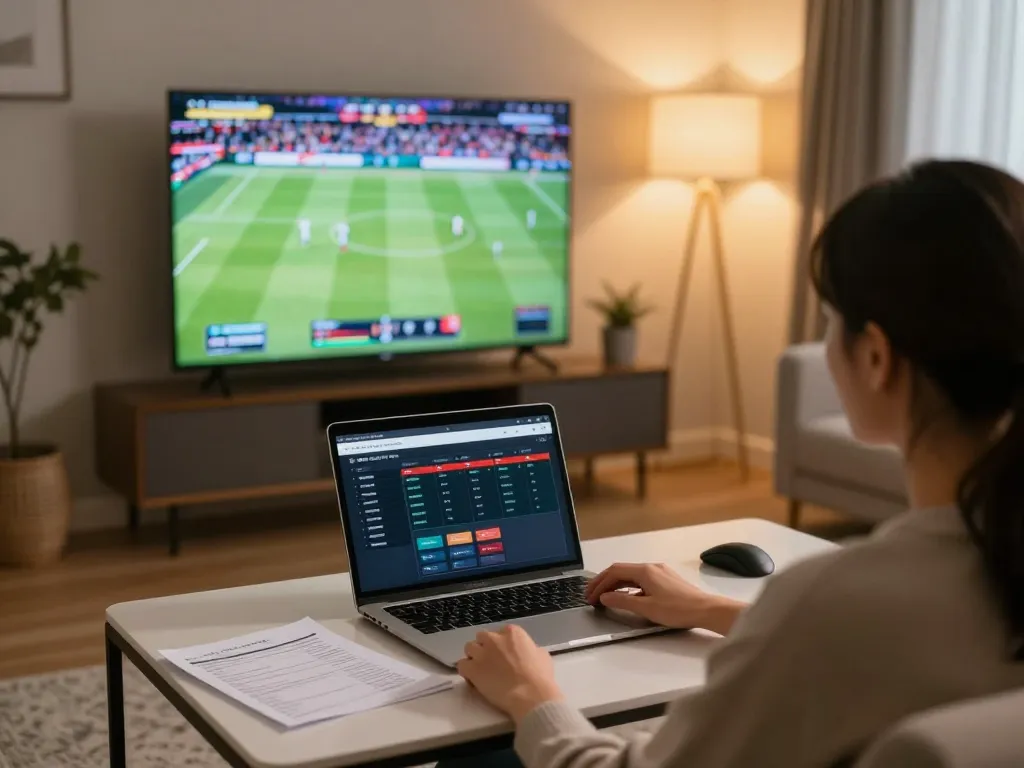 Engaging in f168 sports betting with online displays and strategic notes in a cozy home