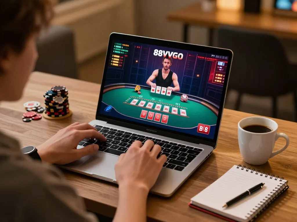 Engaged player exploring 88vvgo online blackjack with strategy notes in a cozy setting.
