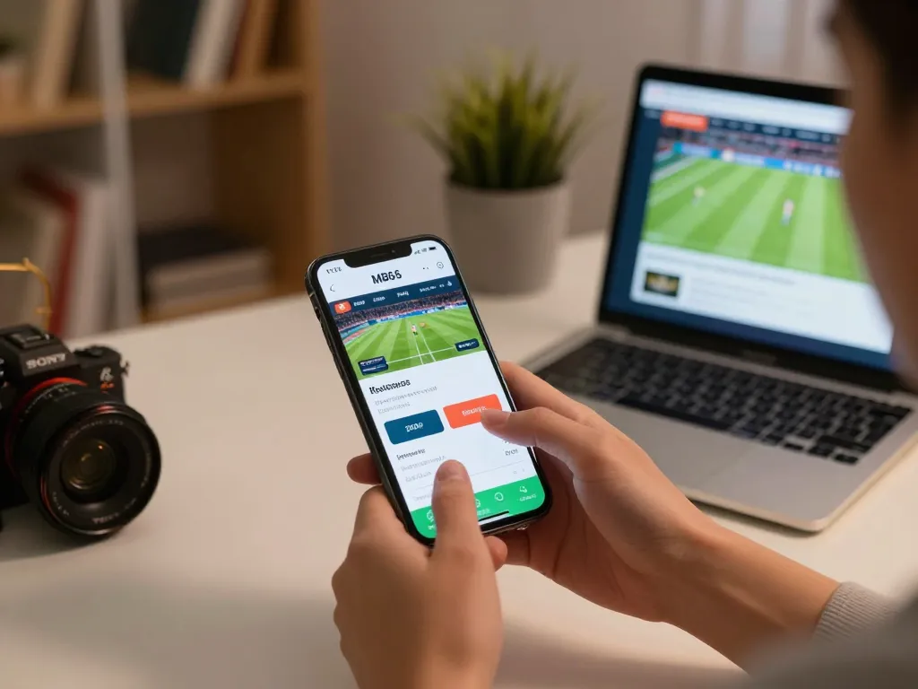 Placing a bet on the MB66 platform using a smartphone in a modern home setting