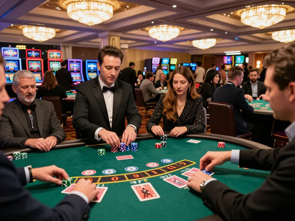 Debet players experiencing excitement while placing bets at a vibrant blackjack table in a casino.