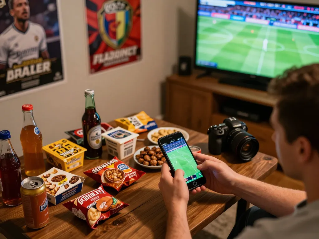 Experience bóng đá trực tiếp excitement with live sports betting using a smartphone in a cozy setting.