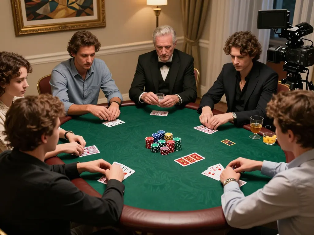 Situs Poker Lapak303 offers dynamic gameplay during home poker nights with friends enjoying a Texas Hold'em game.