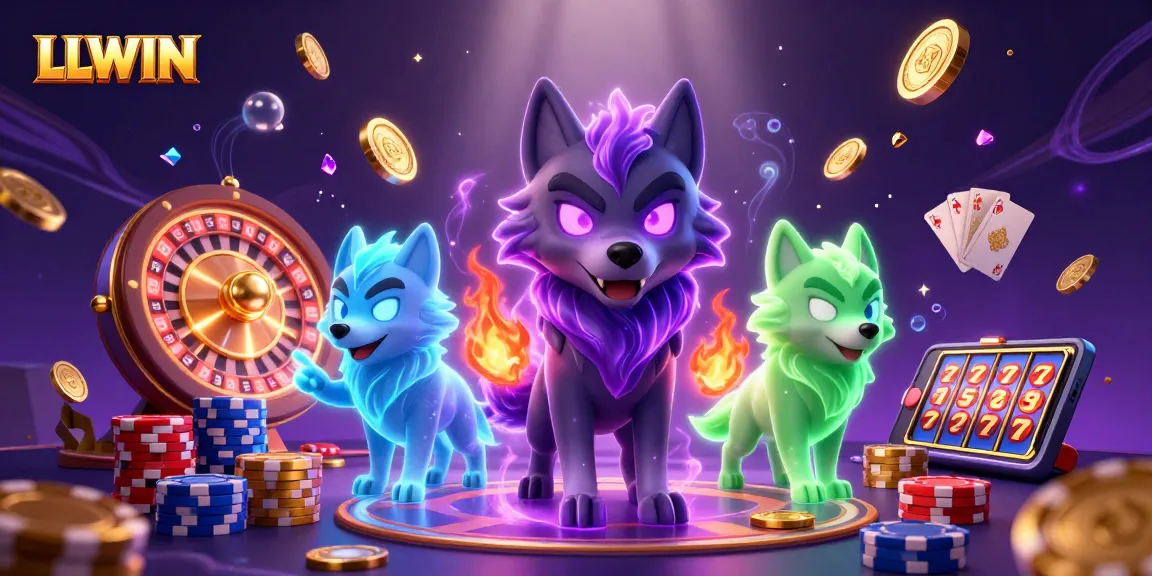 LLWIN showcases a thrilling online casino scene with shadow wolves and dynamic game elements.