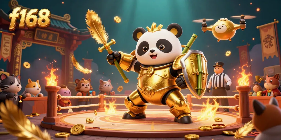 Experience thrilling action at f168's dynamic casino arena featuring a mech-suit panda in battle!