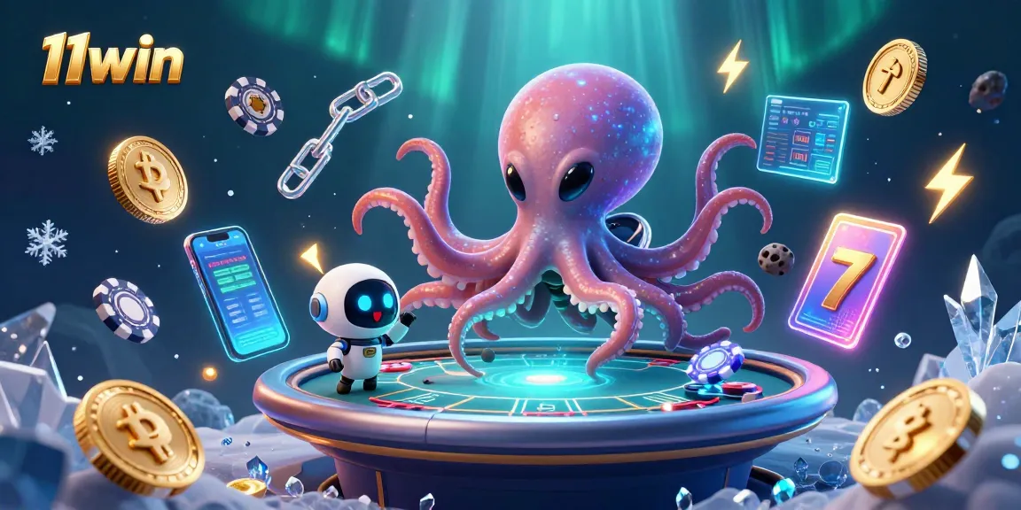 Experience thrilling poker action with 11win featuring the alien octopus and floating chips.