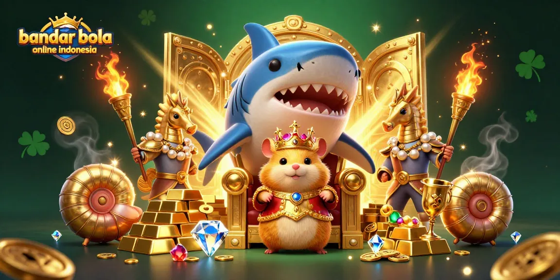 Experience the thrill of bandar bola online indonesia with a golden hamster king and royal guards in a treasure-filled scene.